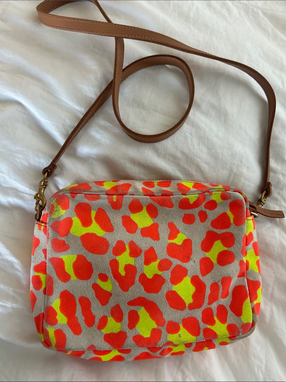 Clare V Neon Suede Leopard Midi Sac
